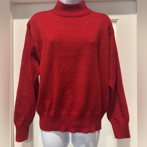 Dress Barn Women's Red Sweater Size L Metallic Thread Sparkly Classic Christmas - Picture 3 of 14